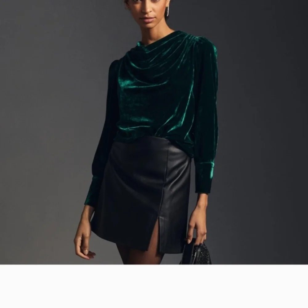 Anthropologie Emerald Green Velvet Top - Picture 1 of 8